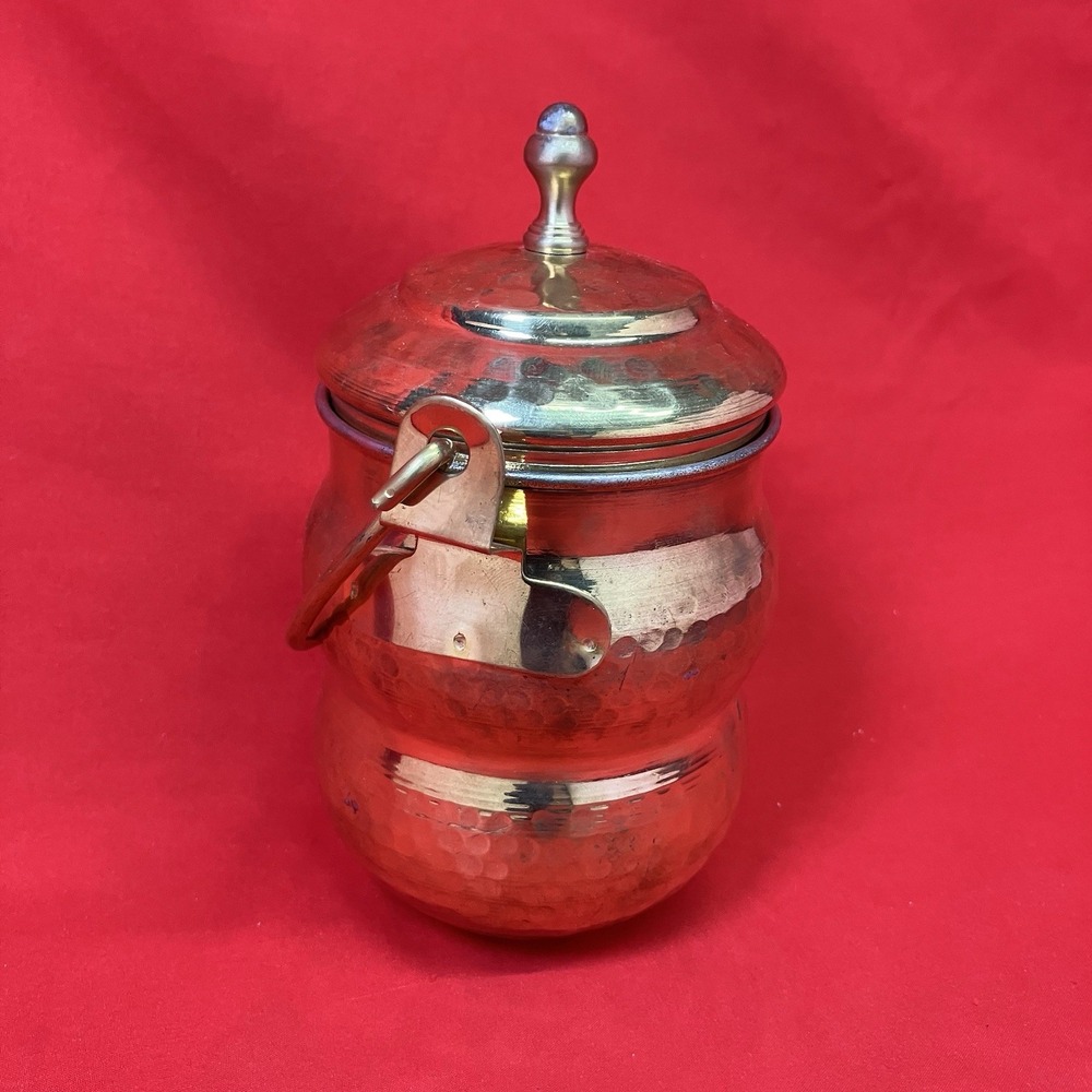 Modern Ghee Pickle‎ Pot / Brass Hammered / 500ML / Container With Lid